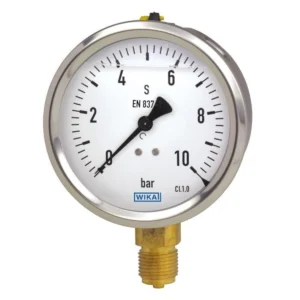 Manomètre inox WIKA Ø63 rempli glycérine, raccord vertical